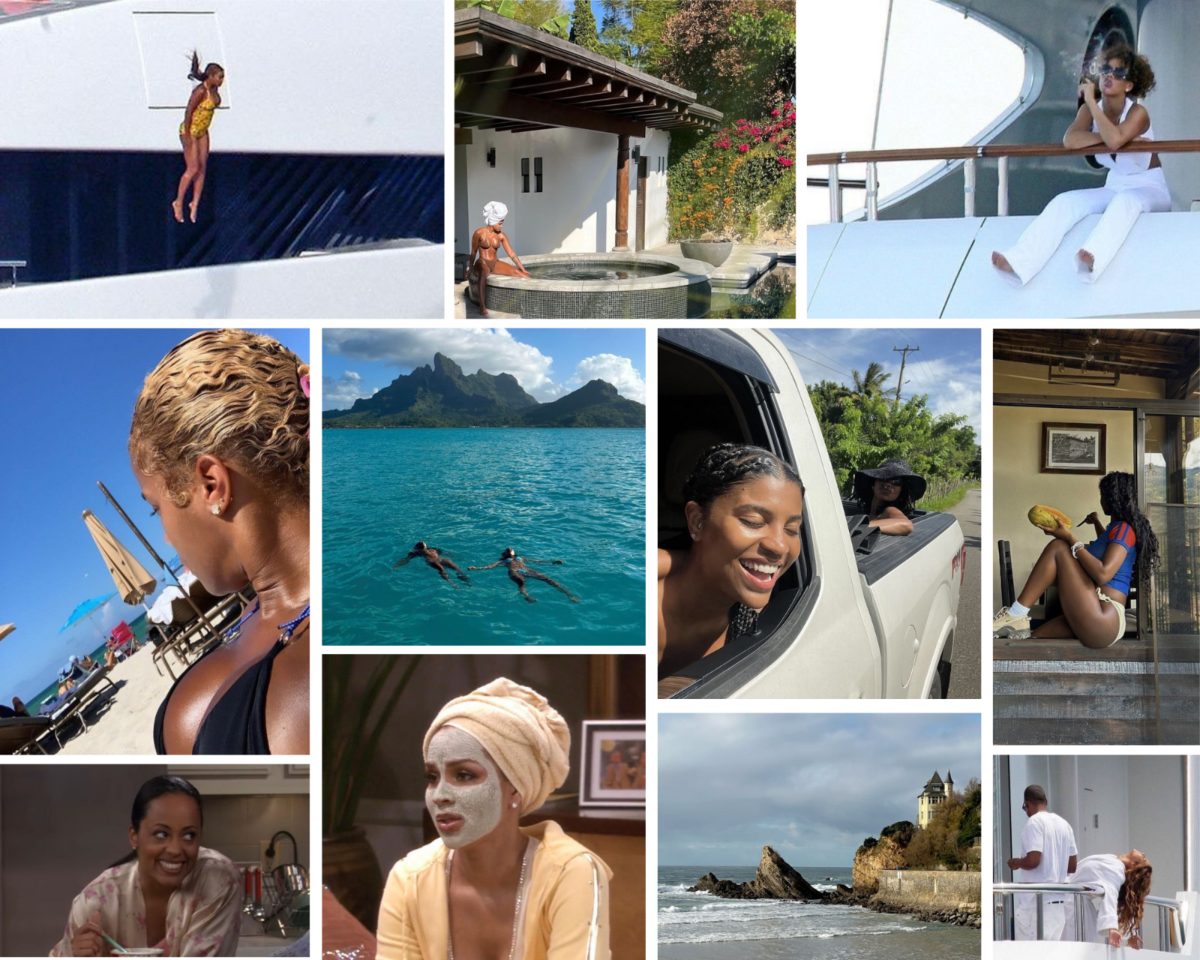 Collage of beaches, turquoise water, spa and relaxing travel moments